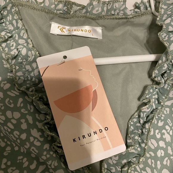 KIRUNDO Womens summer casual ruffle short sleeve deep v neck Dress - Picture 4 of 6